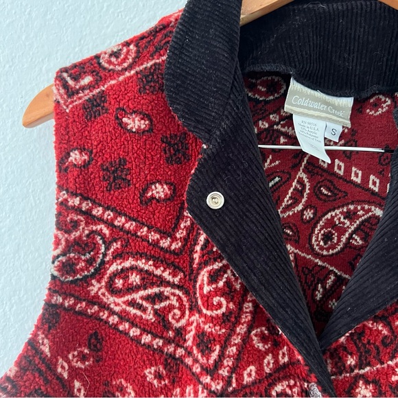 Vintage Coldwater Creek Bandana Sherpa and Corduroy Vest Sz S - Picture 2 of 5